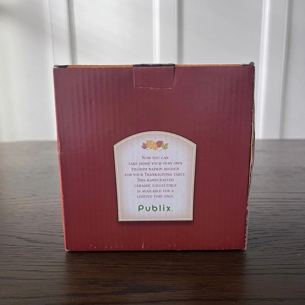 Publix Limited Edition 2002 Pilgrim‎ Pair Napkin Holder Ceramic Thanksgiving NEW